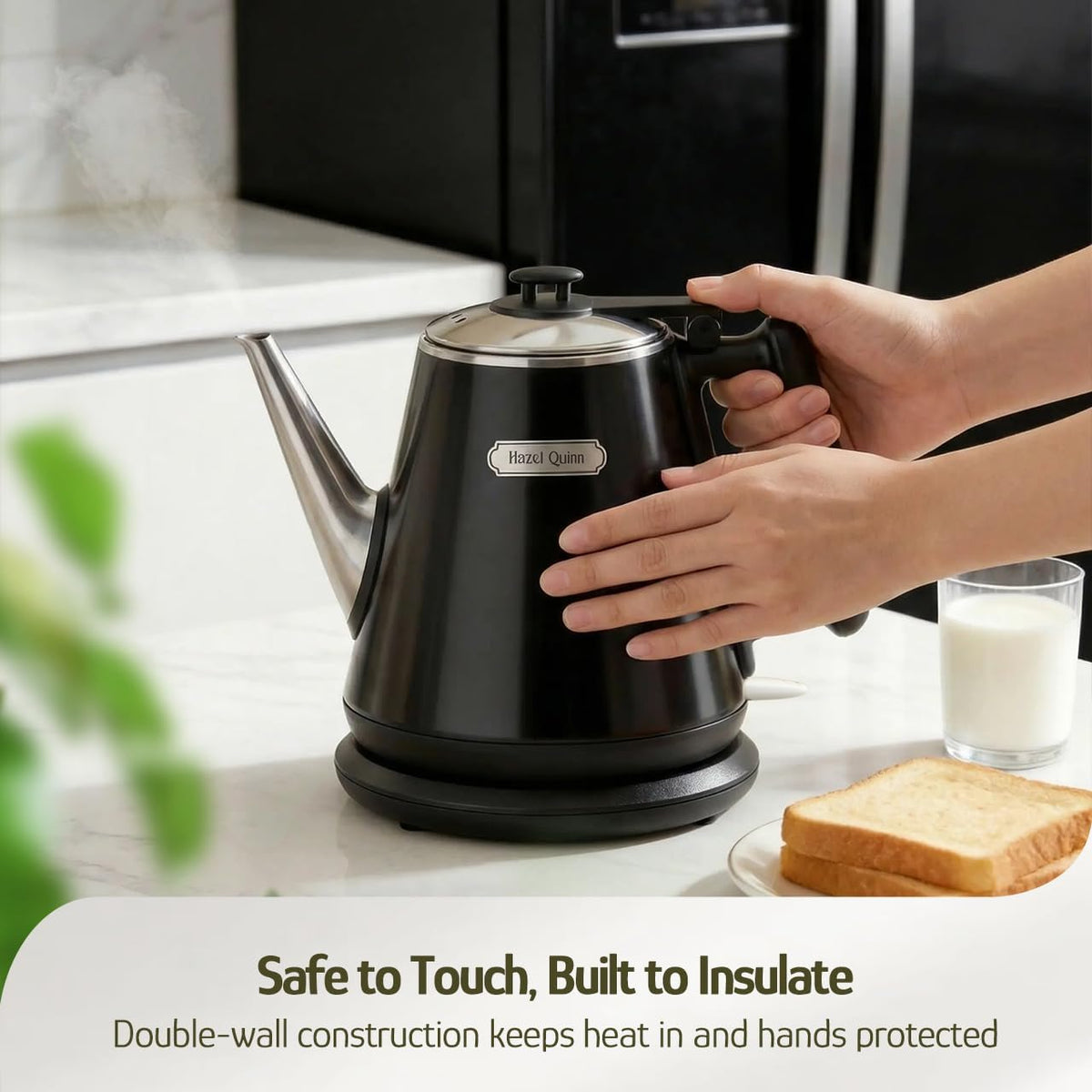 Electric Kettle, 1L/34oz Small Tea Kettle - Jet Black | 800W Fast Boil, 304 Stainless Steel Interior, Double-Wall
