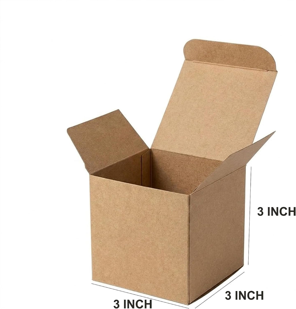 25pcs Brown Gift Box with Lid, Small Cube Paper Box 3x3x3 Inch
