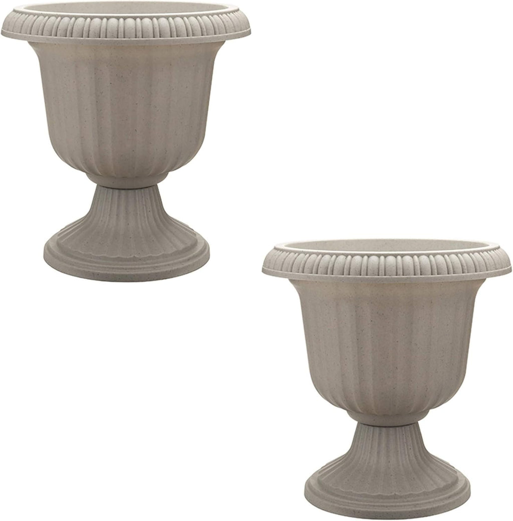 2 Pack Utopian Urn Planter, Large 14 Inch Outdoor Pot, Lightweight Garden, Entryway, or Walkway Accessory with