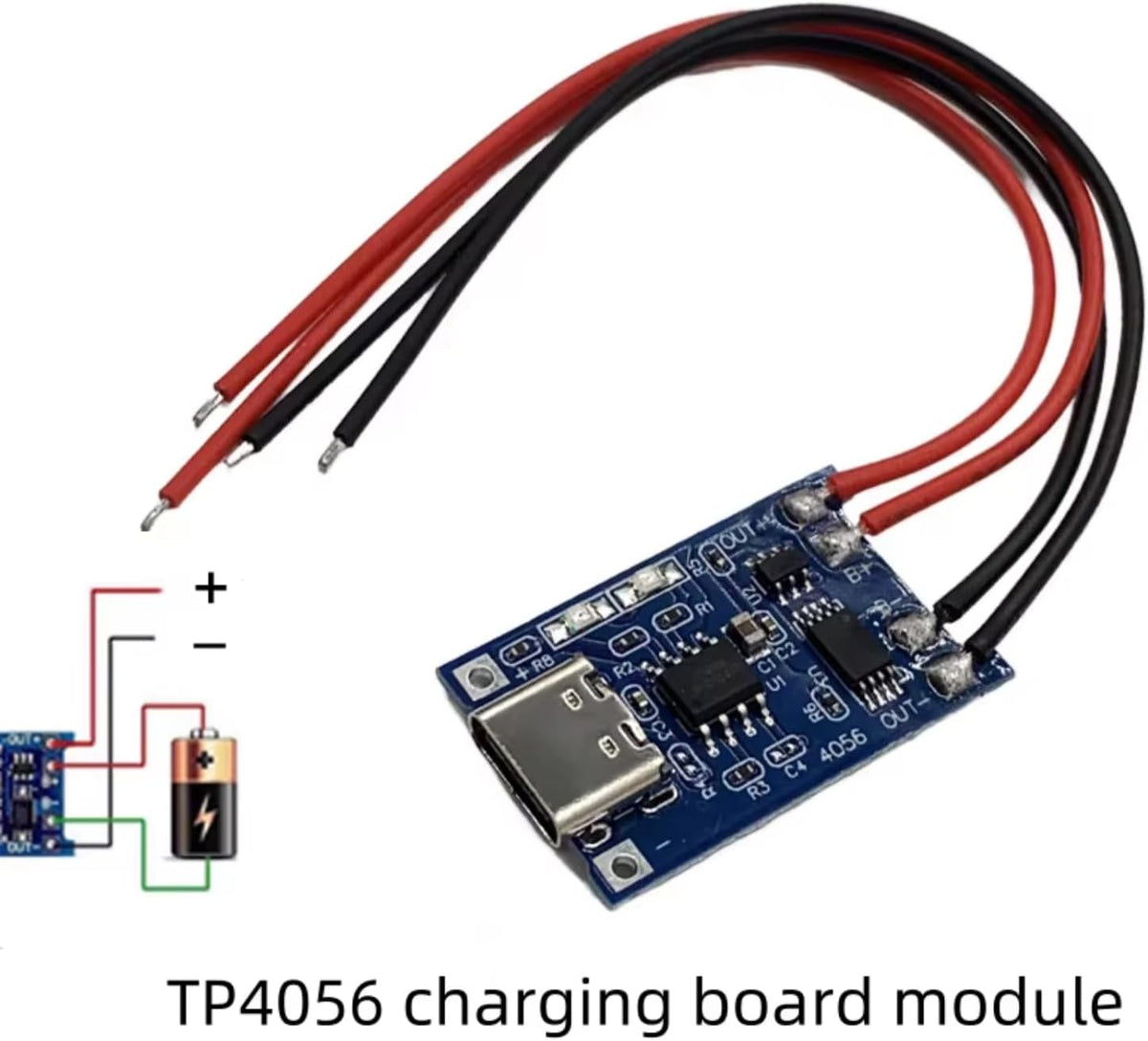 TP4056 Type-C USB Lithium Battery Charger Module with Wire, 5V 1A Protection Board with Dual Protection, 18650 Battery Charging Board with Solderless Wire (3)