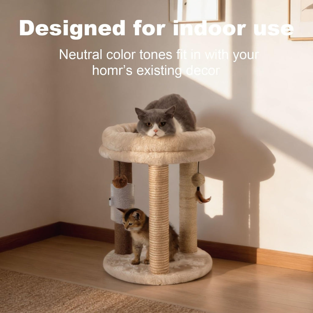 4in1 Small Cat Tree,Scratching Post with Tower Soft Bed, Sisal Carpet Jute Posts with Three Hanging Ball Toys and