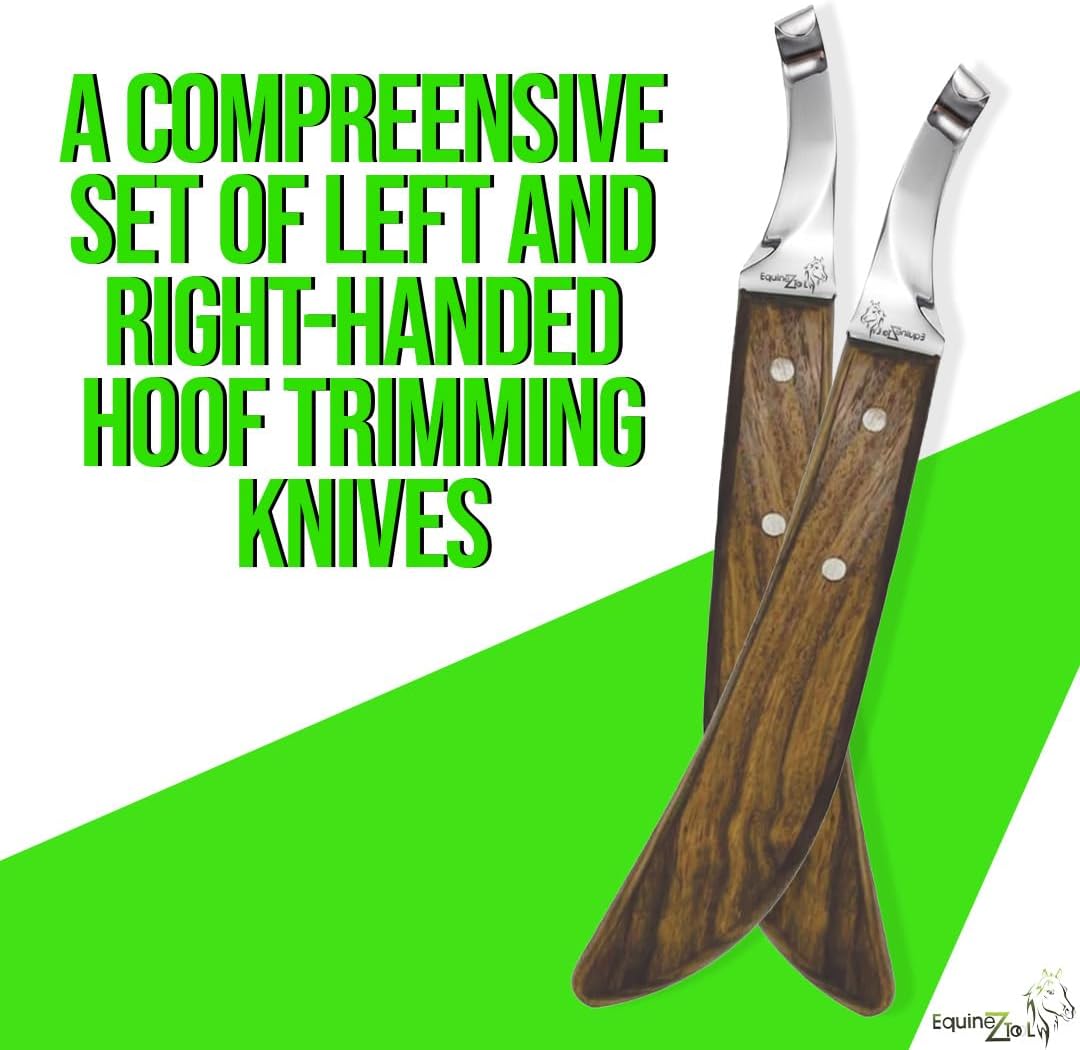 Farrier Hoof Knives Set–Professional Left & Right Handed Hoof Trimming Knives with Razor Sharp Stainless Steel