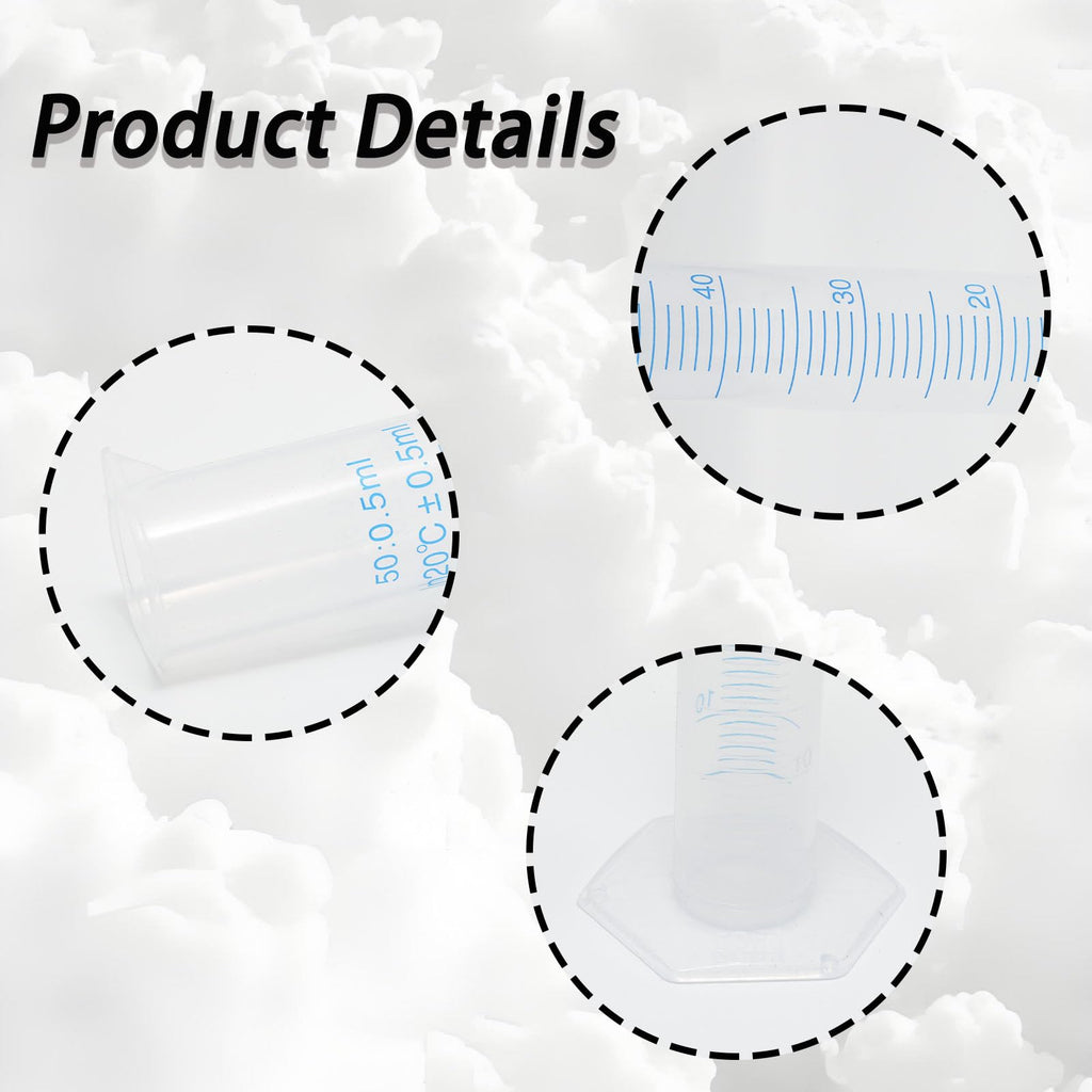 OYWOBET 3Pcs 50ml Clear Plastic Cylinder Measuring Cup, Blue Scale Line