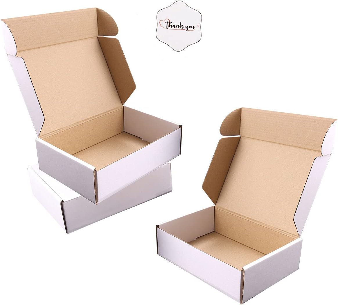 Shipping Boxes, 10Pcs White 12x9x4in Corrugated Cardboard Box