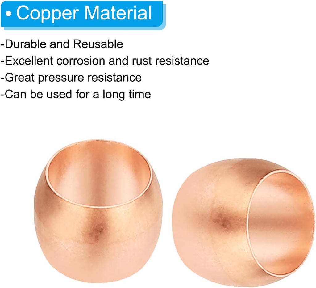 6mm Tube OD Compression Sleeves Ferrules, 12pcs Copper Ferrule Fitting Compression Fitting Assortment Kit for Air