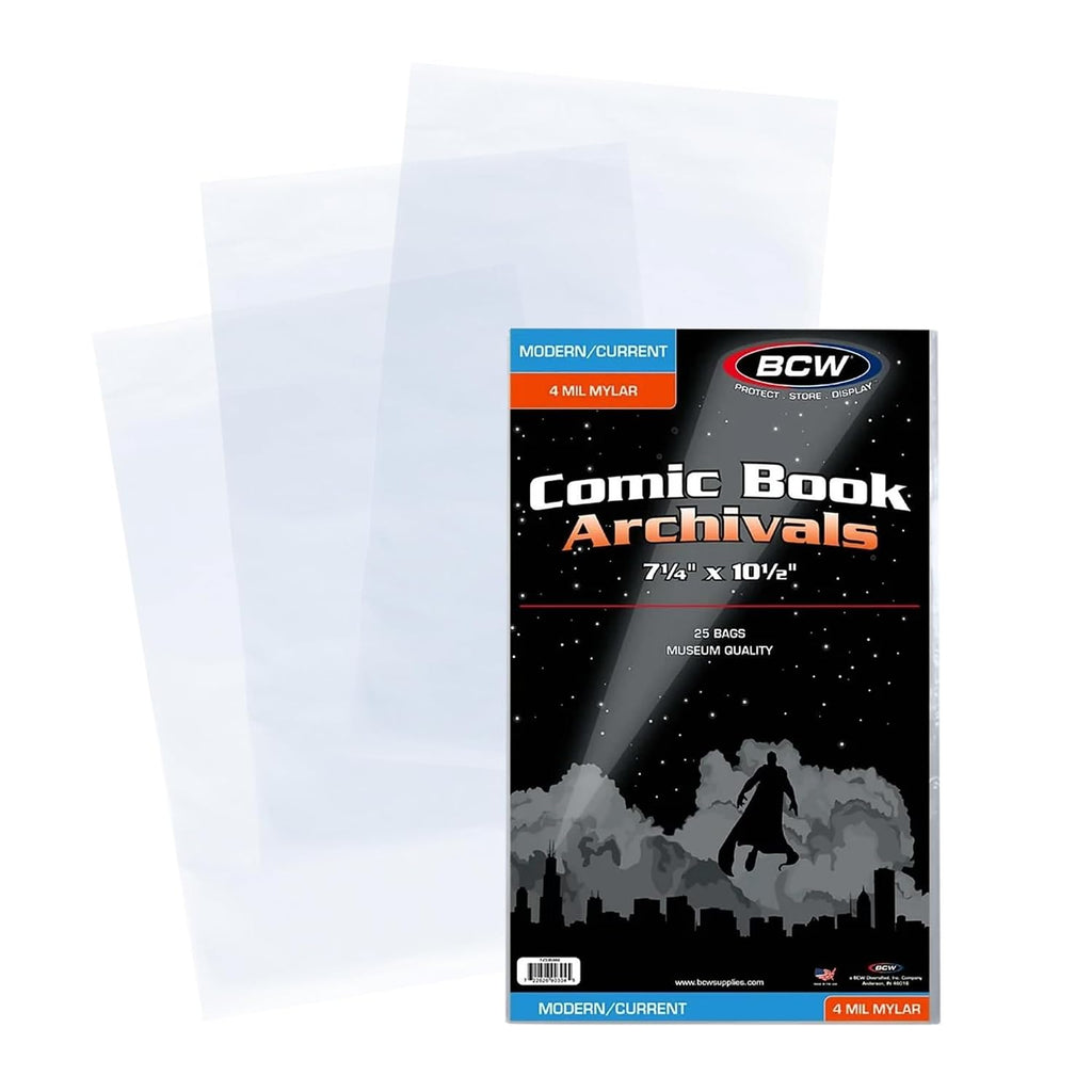 Current and Modern Comic Mylar Bags, 4 Mil, 7 x 10.5 Inches, 50 Count | Semi-rigid 4 mil archival polyester bags fit