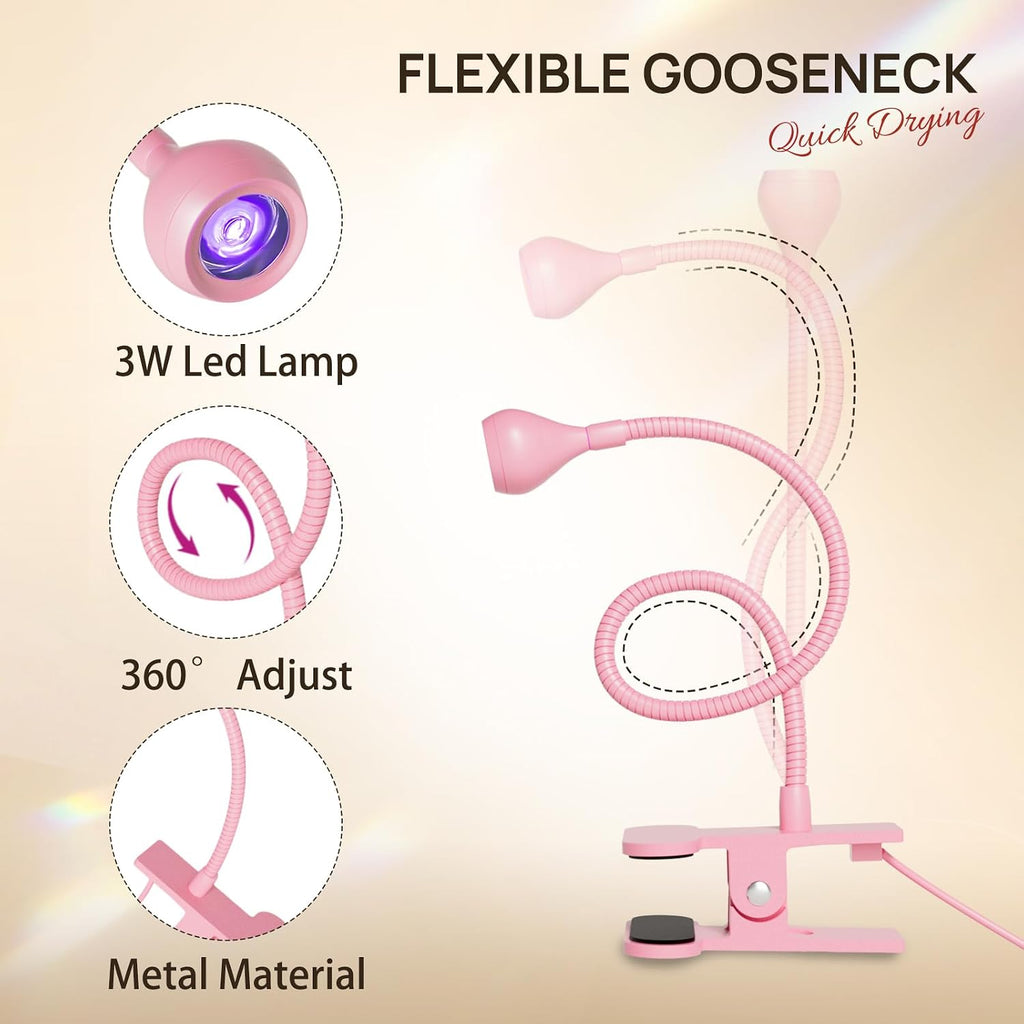 UV Nail Lamp, UV Light for Gel Nails, LED Flash Cure Light | Foot Pedal Gooseneck UV Lamp, Mini Nail Dryers with
