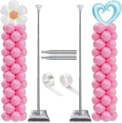 Balloon Column Stand Set of 2, Adjustable 7 Feet Ballon Arch Stands with Bases for Floor, Tall Baloon Tower Pillar