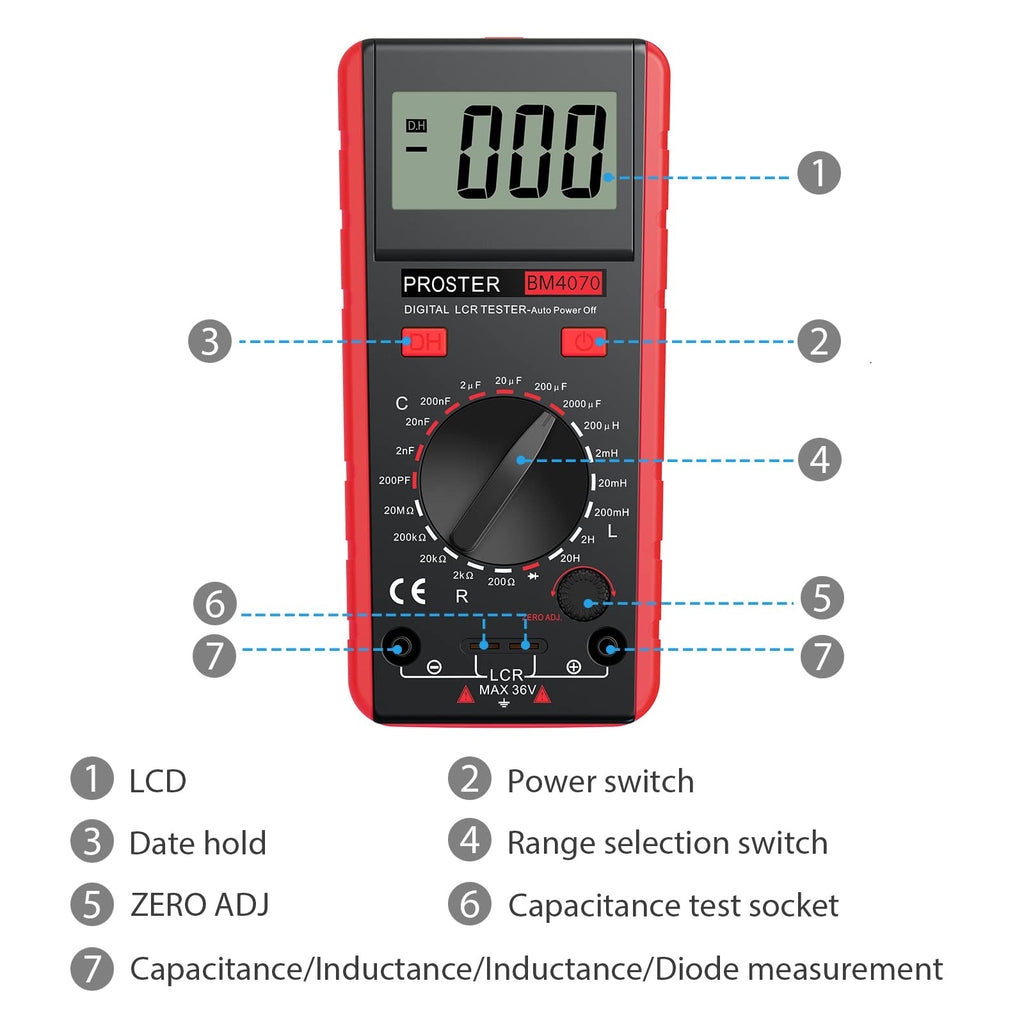 Proster LCR Meter Multimeter Capacitance Inductance Resistance Tester