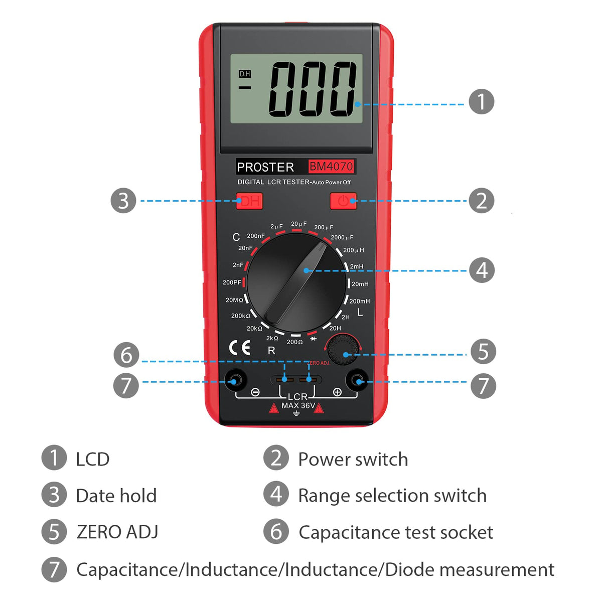 Proster LCR Meter Multimeter Capacitance Inductance Resistance Tester