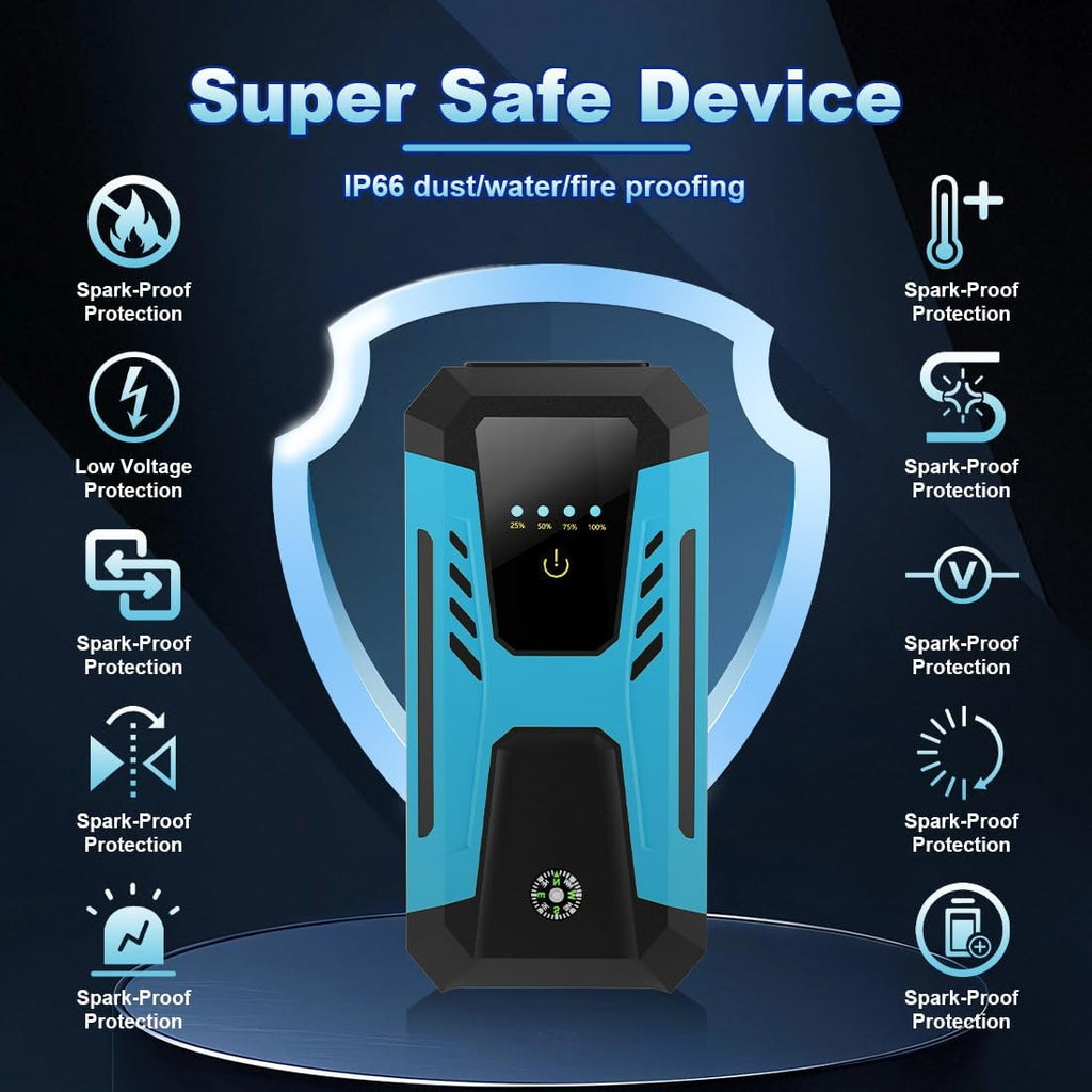 12v Jump Starter for 10.0L Gas/8.0L Diesel, 6000A Peak Car Battery Jumper Starter Portable, IP66 Waterproof Jump Box