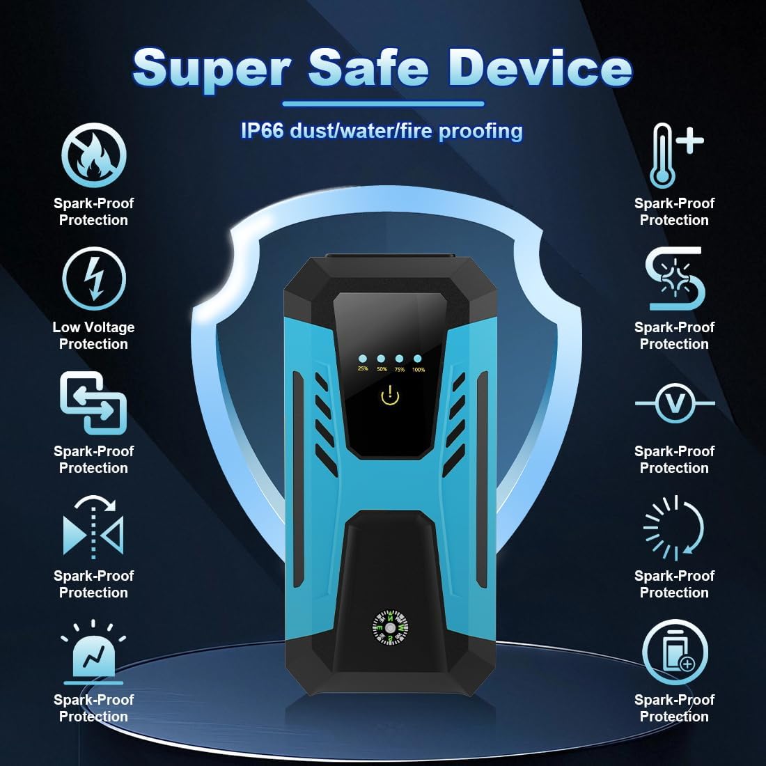 12v Jump Starter for 10.0L Gas/8.0L Diesel, 6000A Peak Car Battery Jumper Starter Portable, IP66 Waterproof Jump Box