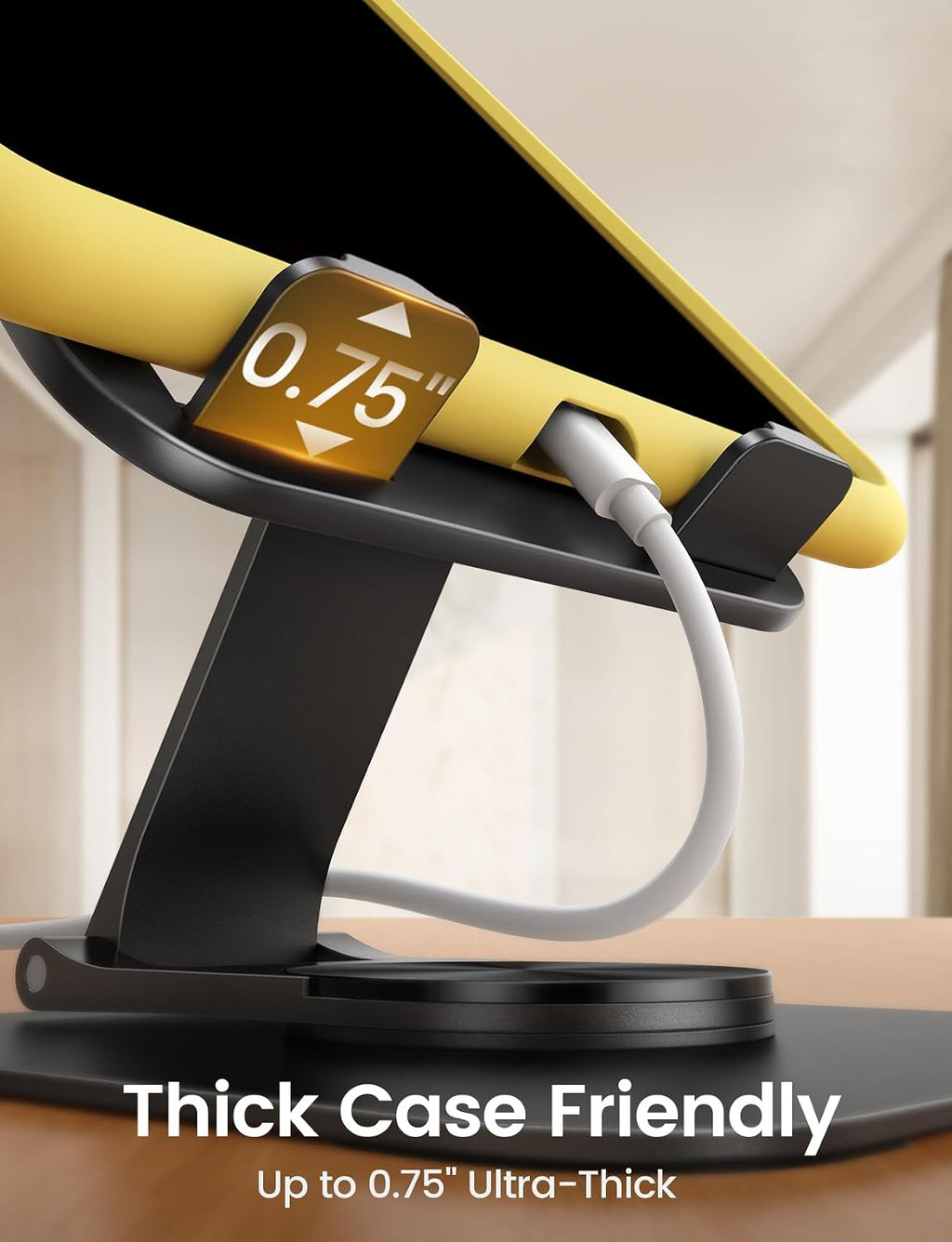 Adjustable iPad Stand for Desk, Ultra-Slim Foldable, 360° Rotation
