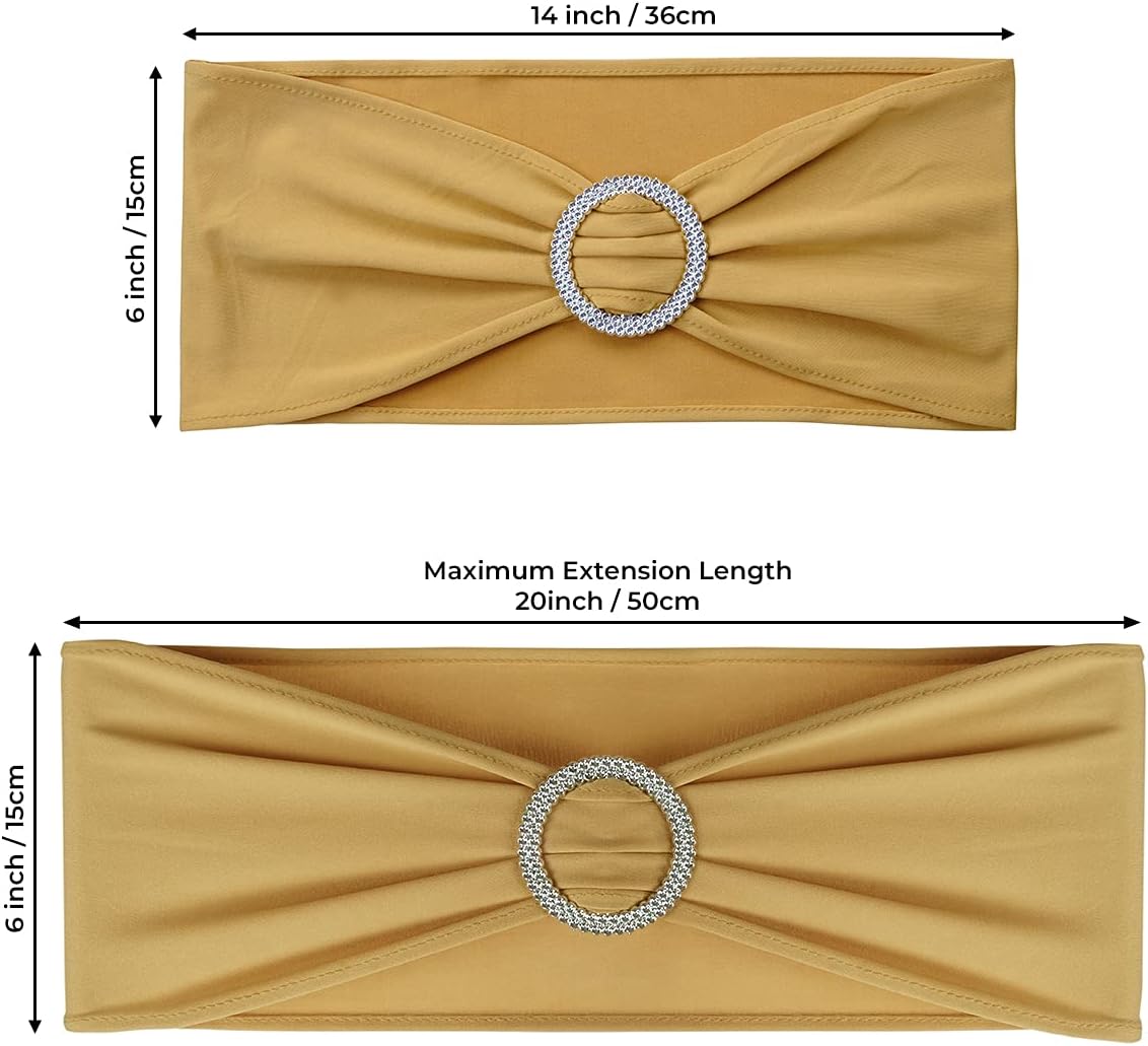 50PCS Spandex Chair Sashes Bows with Buckle for Wedding Deco, Gold