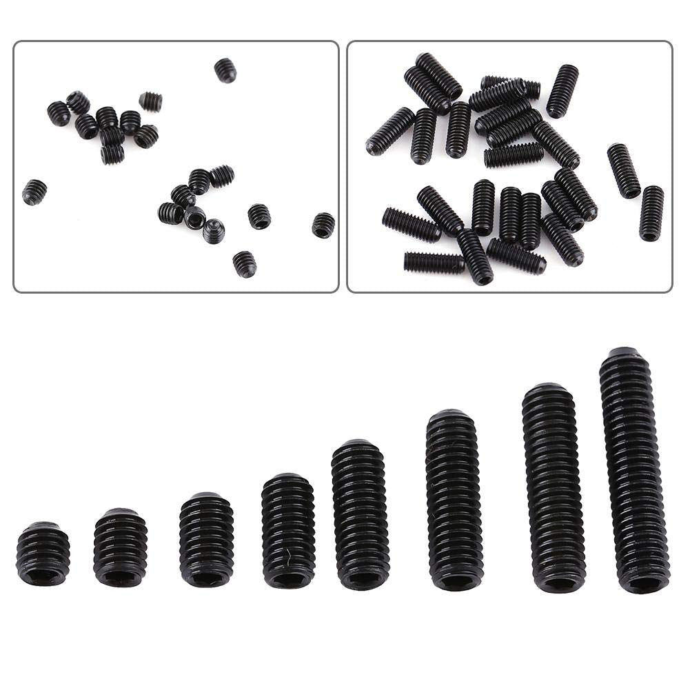 Fdit 200pcs M3 Black Carbon Steel Socket Cup Point Grub Set Screw Assortment