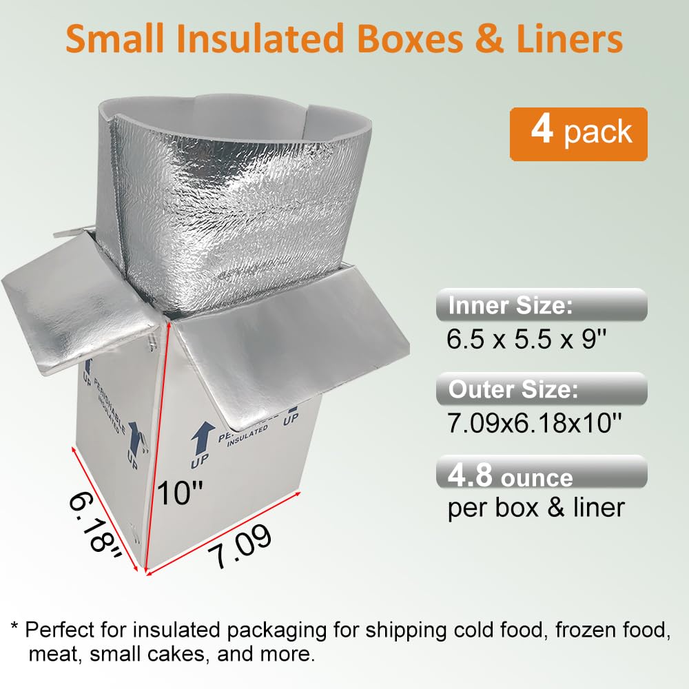 4 Pack 7x6x10'' Small Insulated Shipping Boxes with Bag Liners