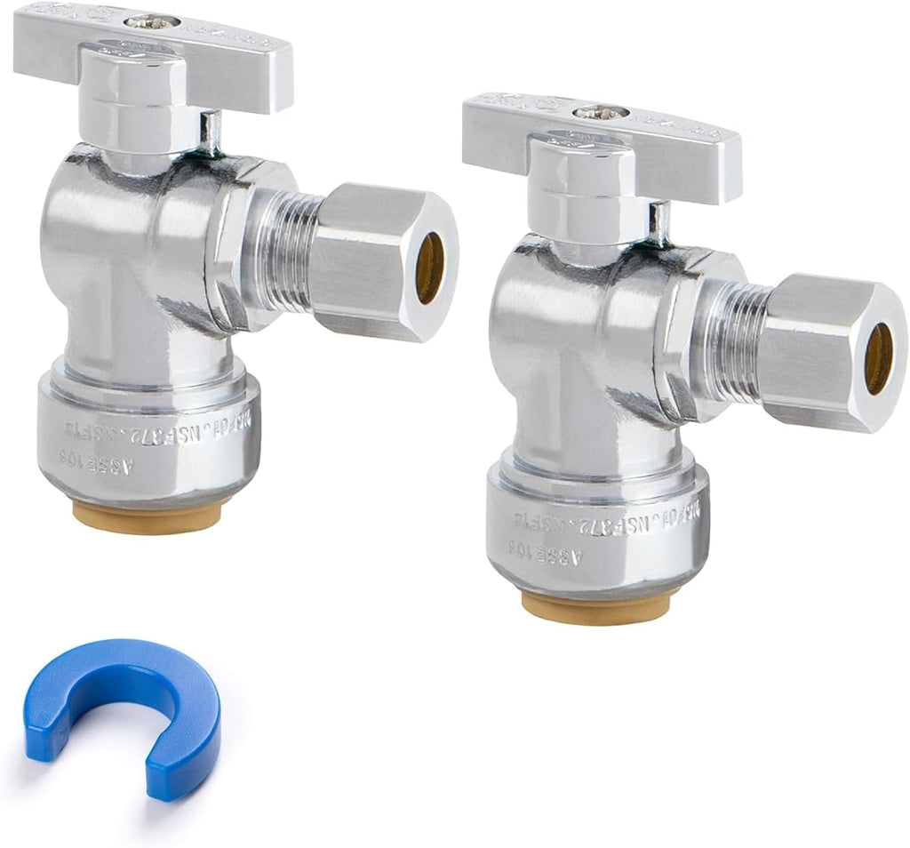 Angle Stop Valve, 1/2" PTC x 3/8" OD Compression, Toilet Water Shut Off Valve for PEX, Copper, CPVC Pipe