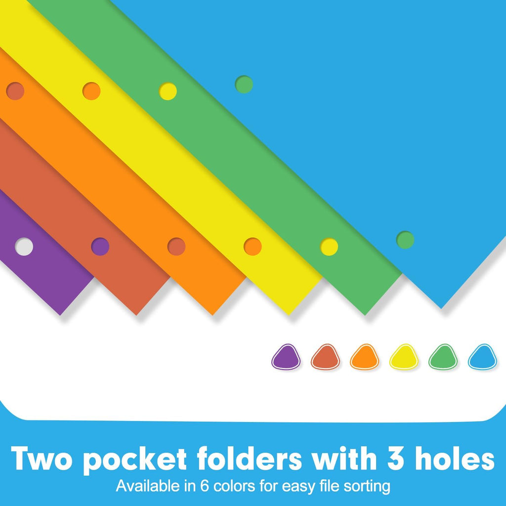 Two Pocket Portfolio Folders, PANDRI 60 Pack 3 Hole Punched 2 Pocket Folders for 3-Ring Binder, Letter Size Paper
