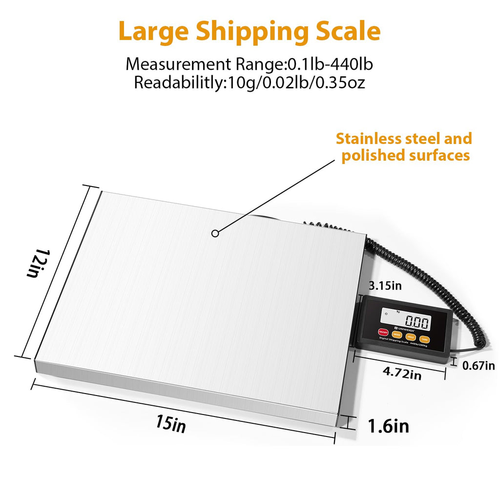 Digital Postal Scale 440lb x 10g Accuracy Shipping Scale | Stainless Steel Platforms,Heavy Duty Scale with