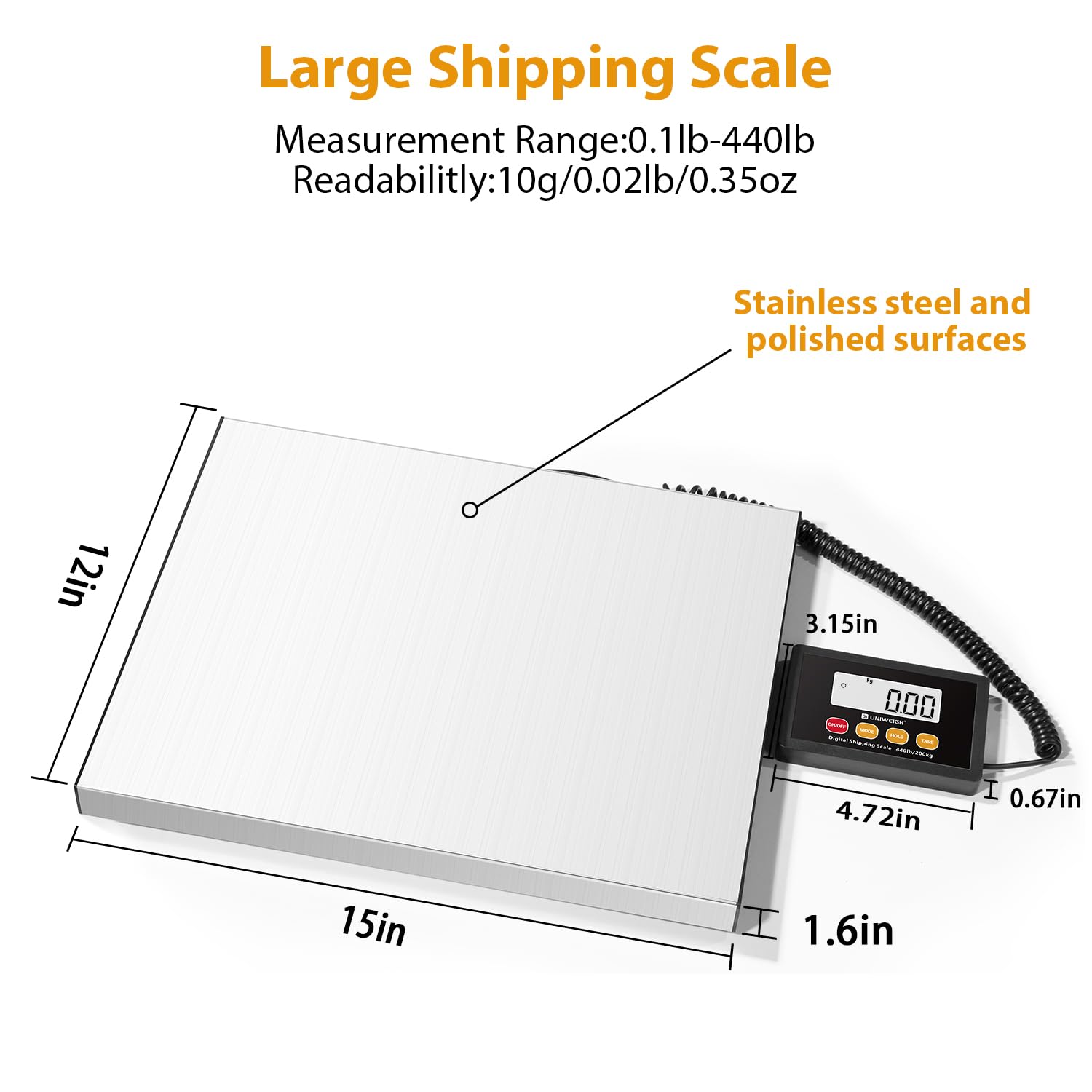Digital Postal Scale 440lb x 10g Accuracy Shipping Scale | Stainless Steel Platforms,Heavy Duty Scale with