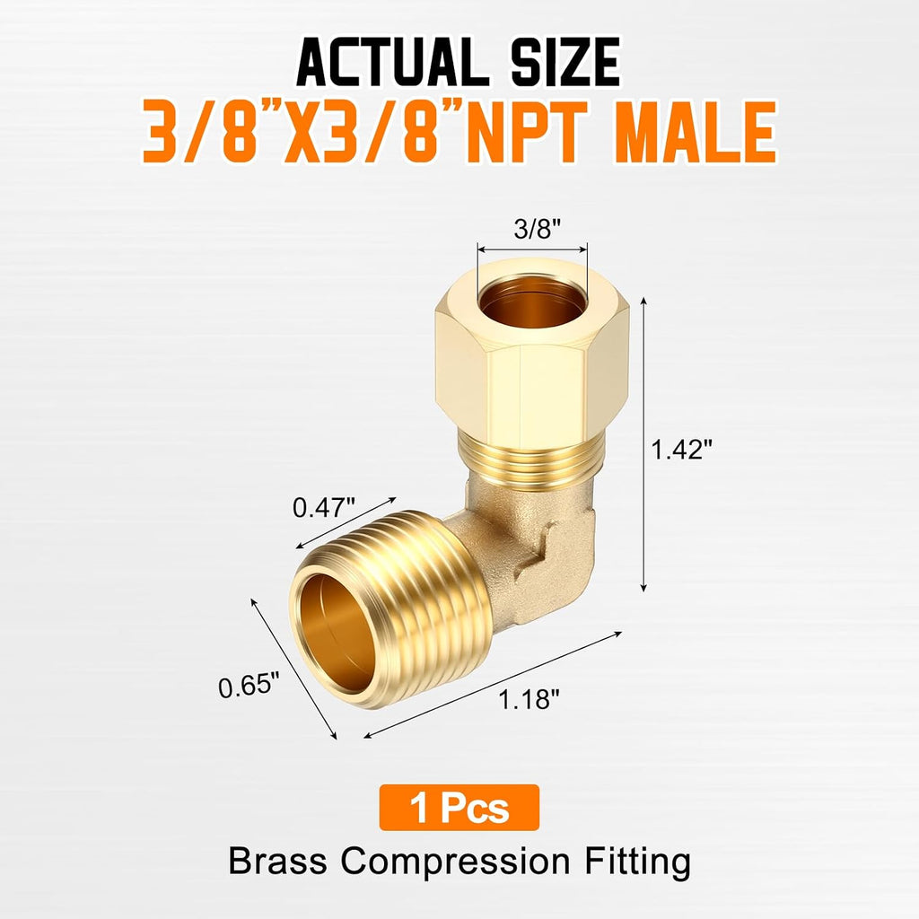 Brass Compression Tube Pipe Fitting 90 Degree Elbow 3/8"OD Adapter
