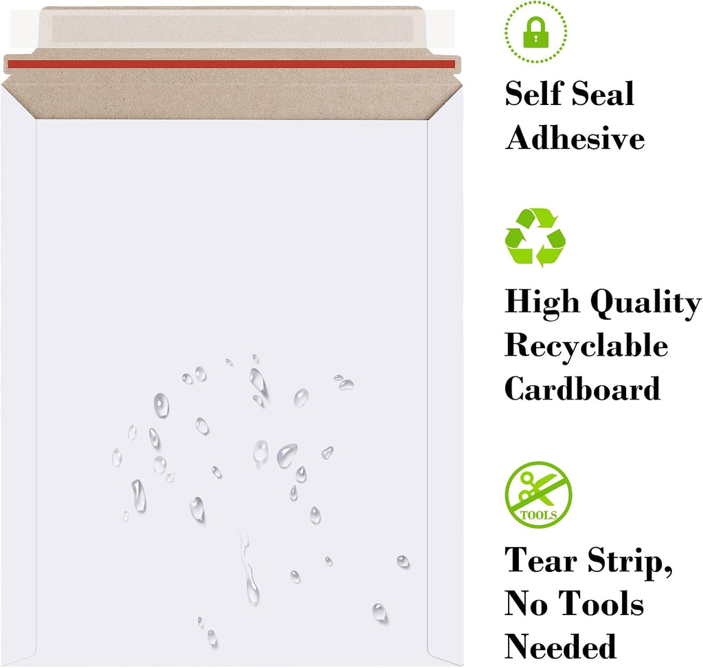 Photo Document Mailers 9.25x11.75 White Cardboard Envelopes 25 Pack Rigid Self Seal Mailing Envelopes, Stay Flat