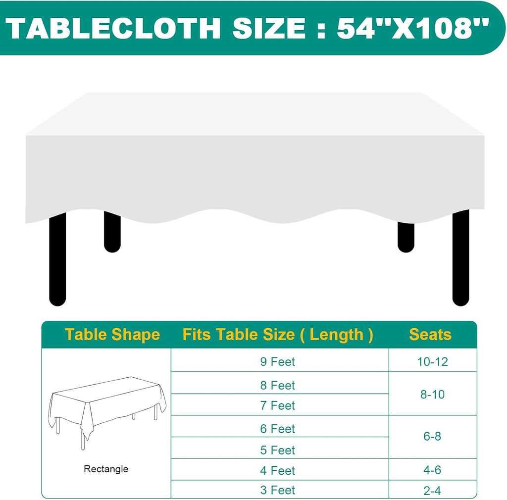50 Pack White Plastic Tablecloth, Plastic Table Cloths Disposable