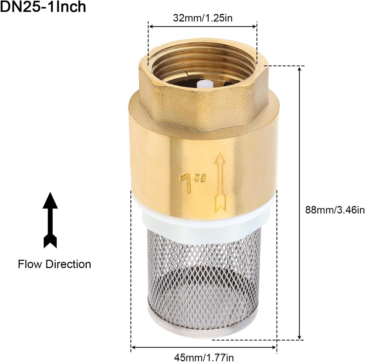 Foot Valve 1" DN25 Brass Check Valve Water Pump Bottom Foot Valves Filter