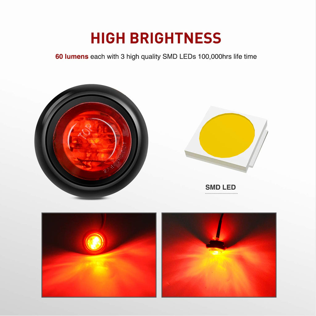 3/4" Round LED Clearance Marker Lights, Red & Amber, 10-Pack