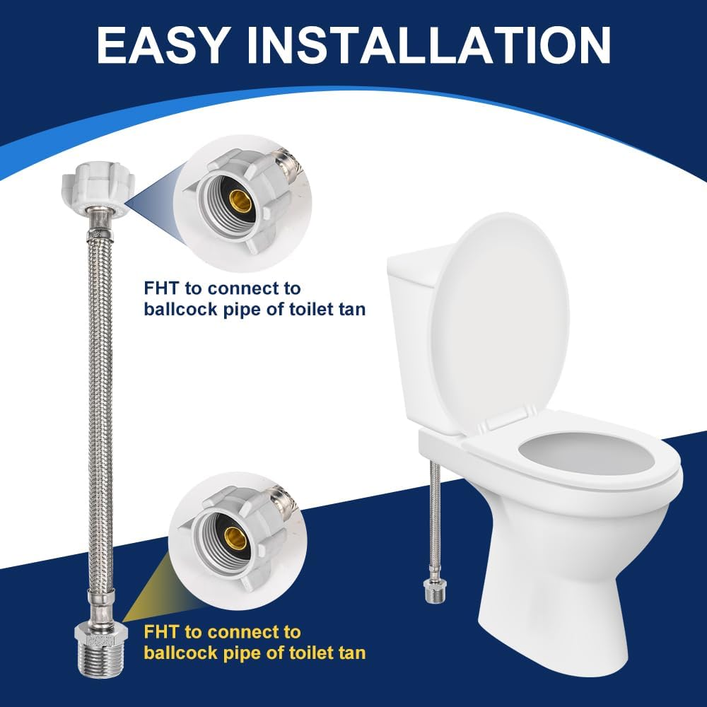 8 Inch Flexible Toilet Connector Extension, 7/8 female x 7/8 male Hose Adapter, Stainless Steel Braided Hose to