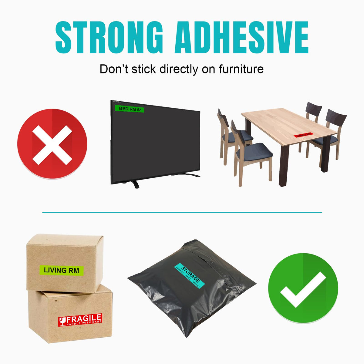 960 Count Color Coding Moving Stickers with 14 Different Living Space Labels, Fragile Warning Stickers & Blank White