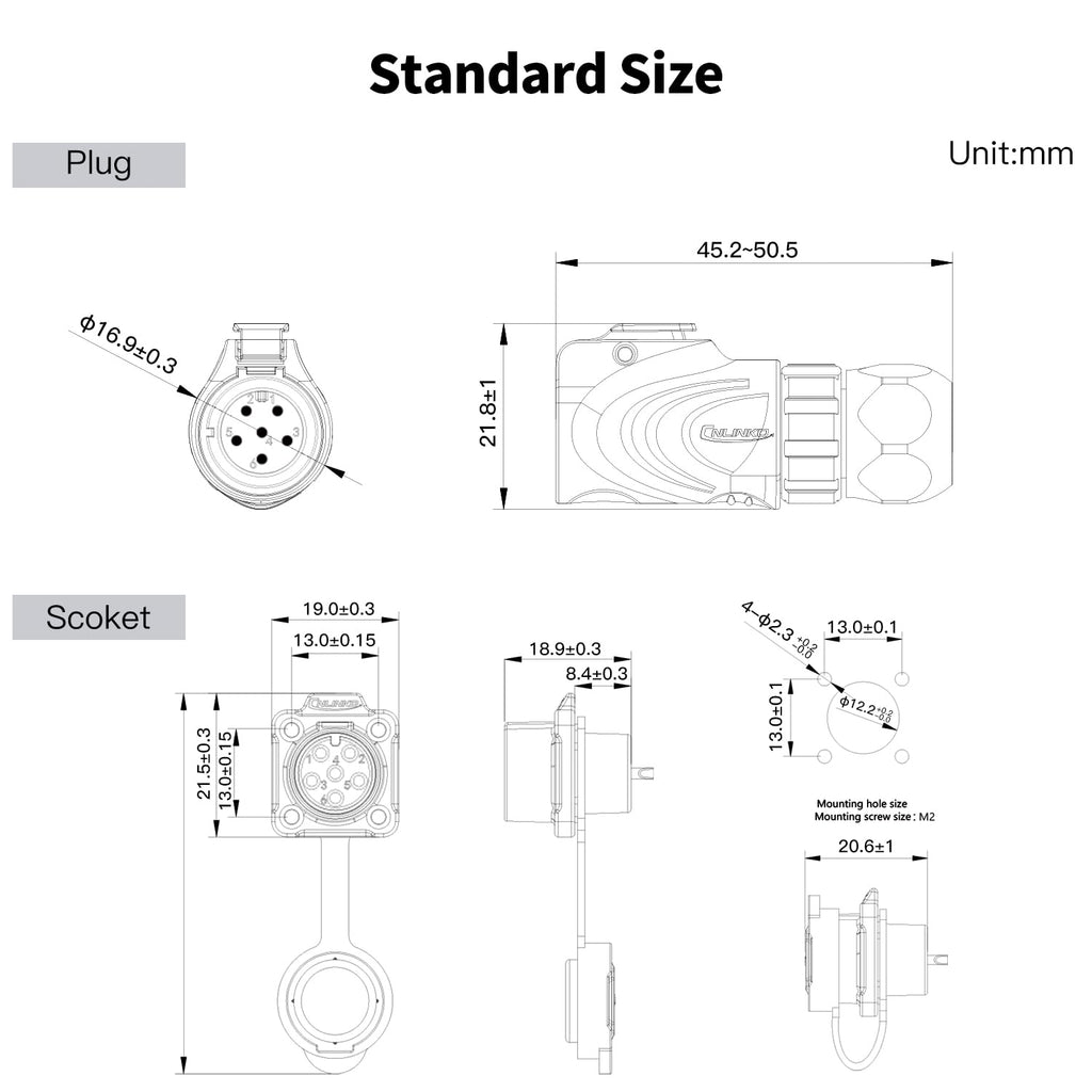 CNLINKO LP12 6-Pin Metal Shell Waterproof Circular Connector M12