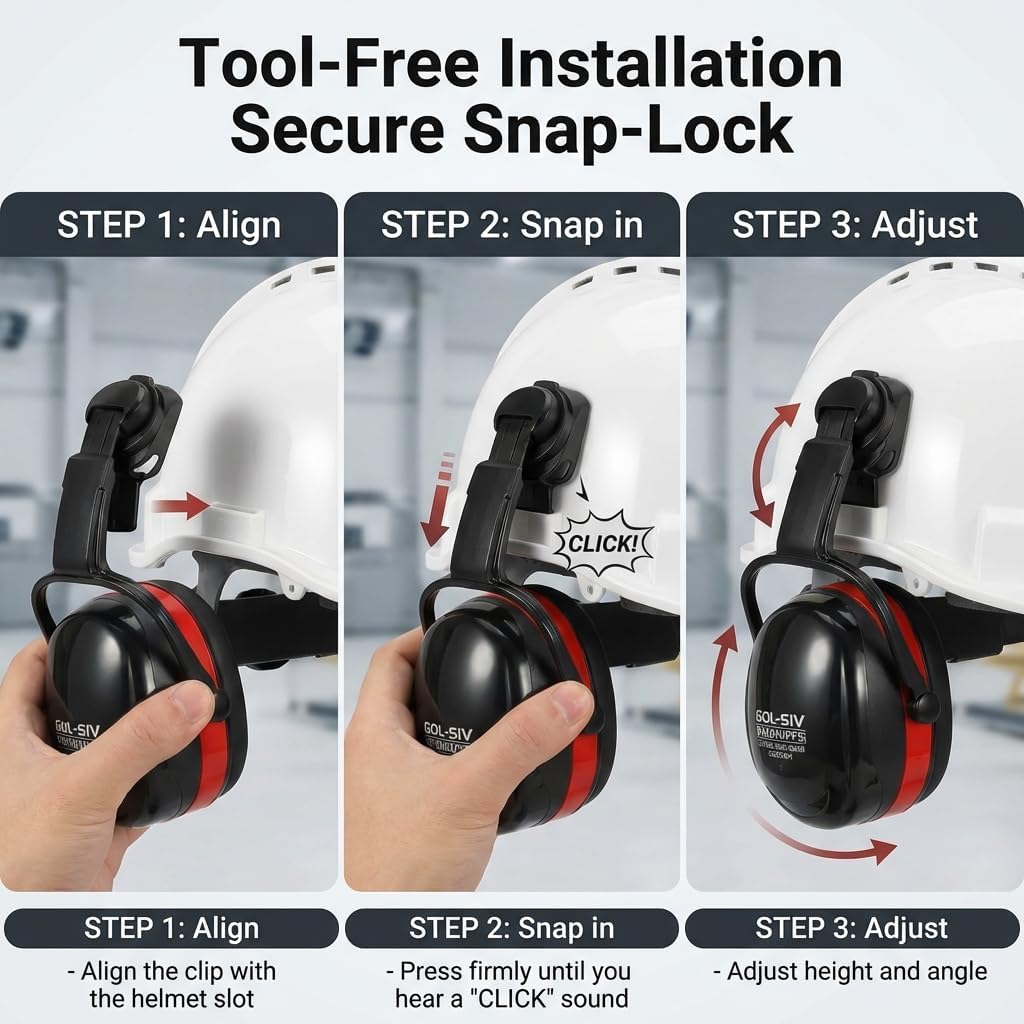 32dB Ear Muffs for Hard Hats, Safety Hearing Protection, Black | Noise reduction hearing protection. Comfortable