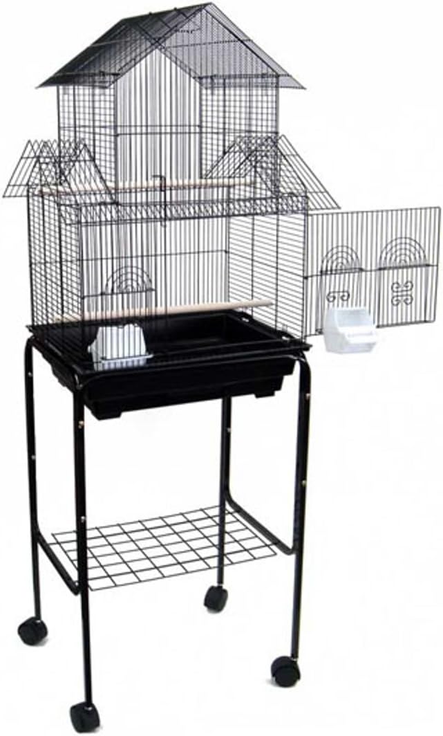 5844 3/8" Bar Spacing Pagoda Bird Cage with Stand, 18" x 14"/Small, Black