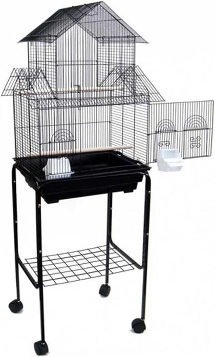 5844 3/8" Bar Spacing Pagoda Bird Cage with Stand, 18" x 14"/Small, Black