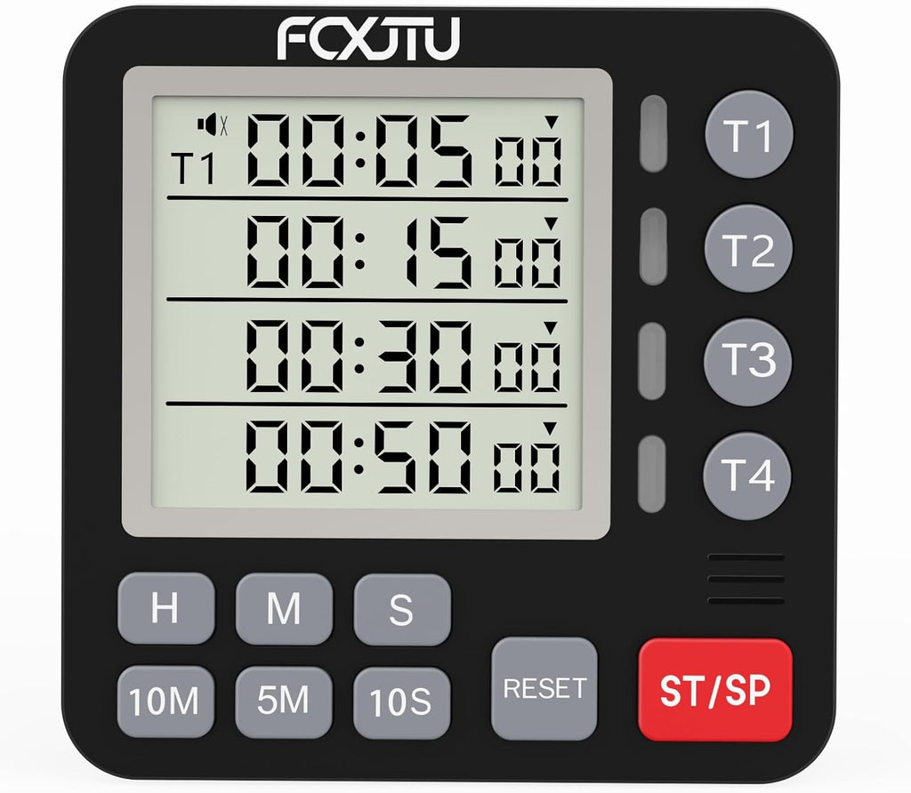 Digital Dual Kitchen Timer, 4-Channel Magnetic Countdown Timer for Cooking