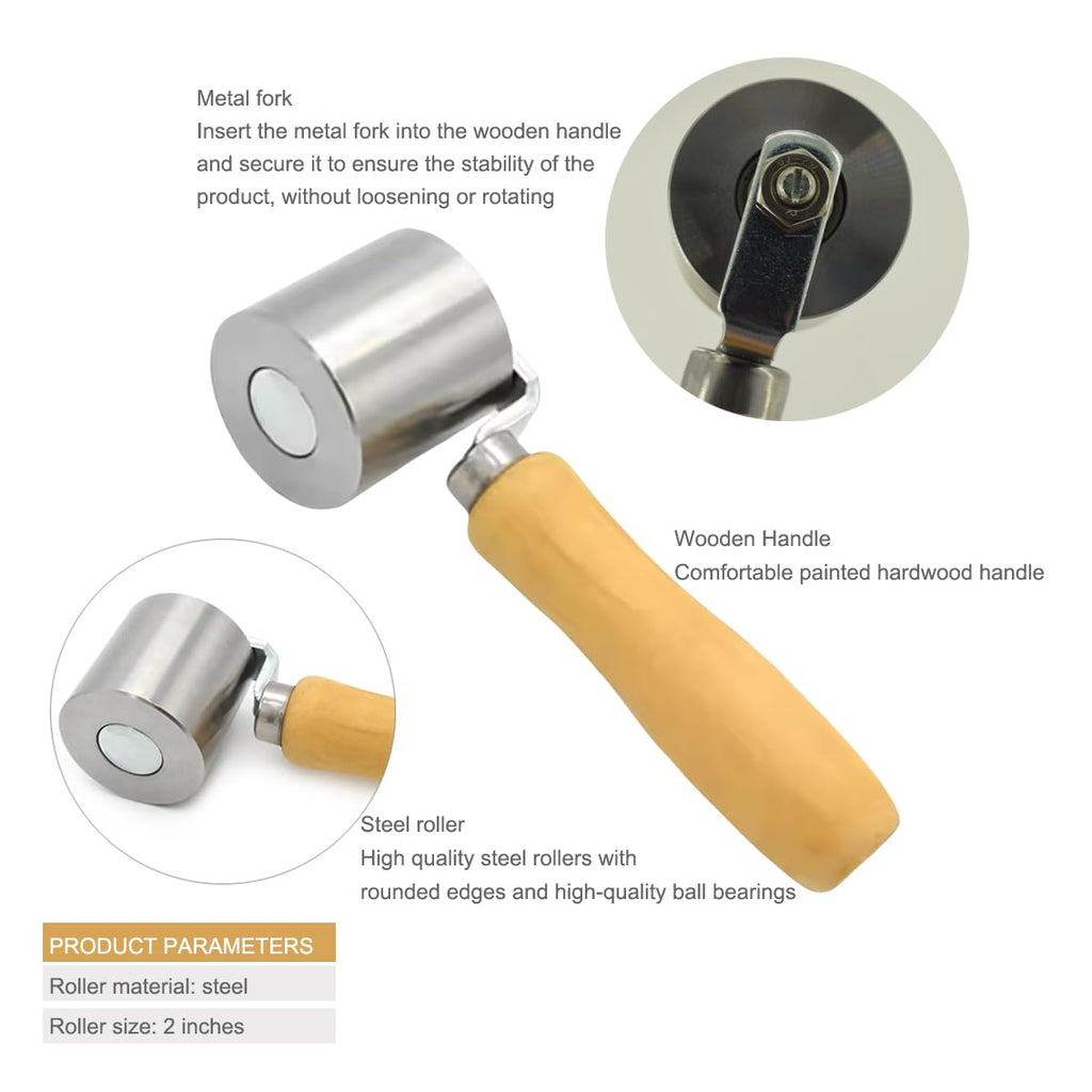 Metal Seam Roller with Wood Handle for Eternabond Tape RV Roof Repair Hot Air Welding Auto Car Audio Sound Deadening