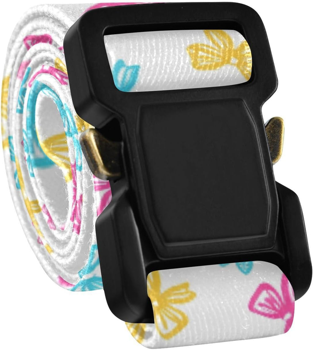 Bow Tie Adjustable Kids Elastic Belts, Girls Boys Stretch Waist Belt with Aluminum Alloy Buckle