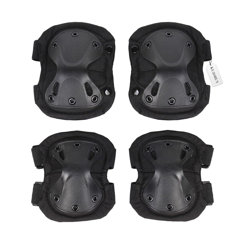 Pack of 4 Tactical Knee & Elbow Protective Pads Guard Black Knee and Elbow Pads Adjustable Shoulder Straps Gel Knee