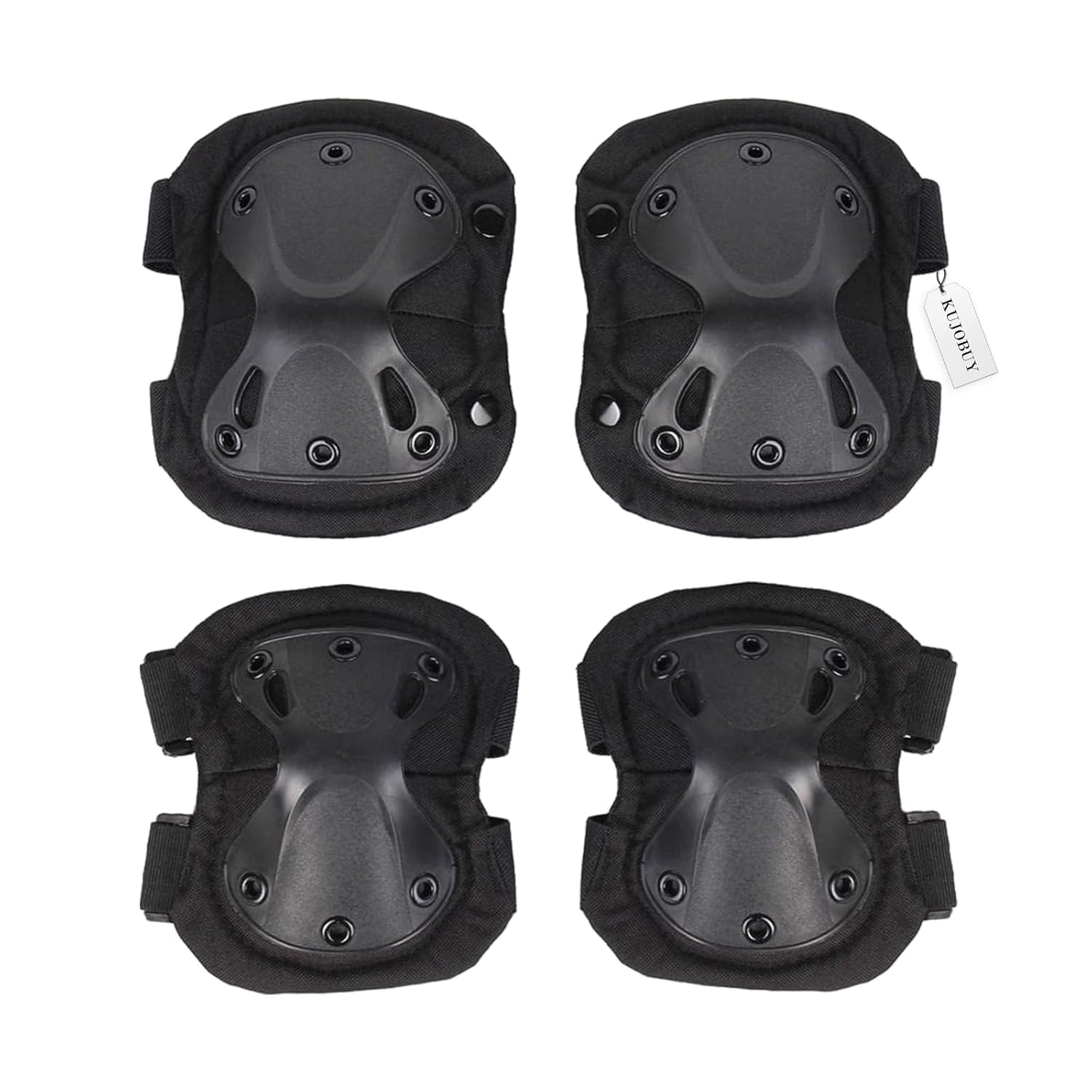 Pack of 4 Tactical Knee & Elbow Protective Pads Guard Black Knee and Elbow Pads Adjustable Shoulder Straps Gel Knee