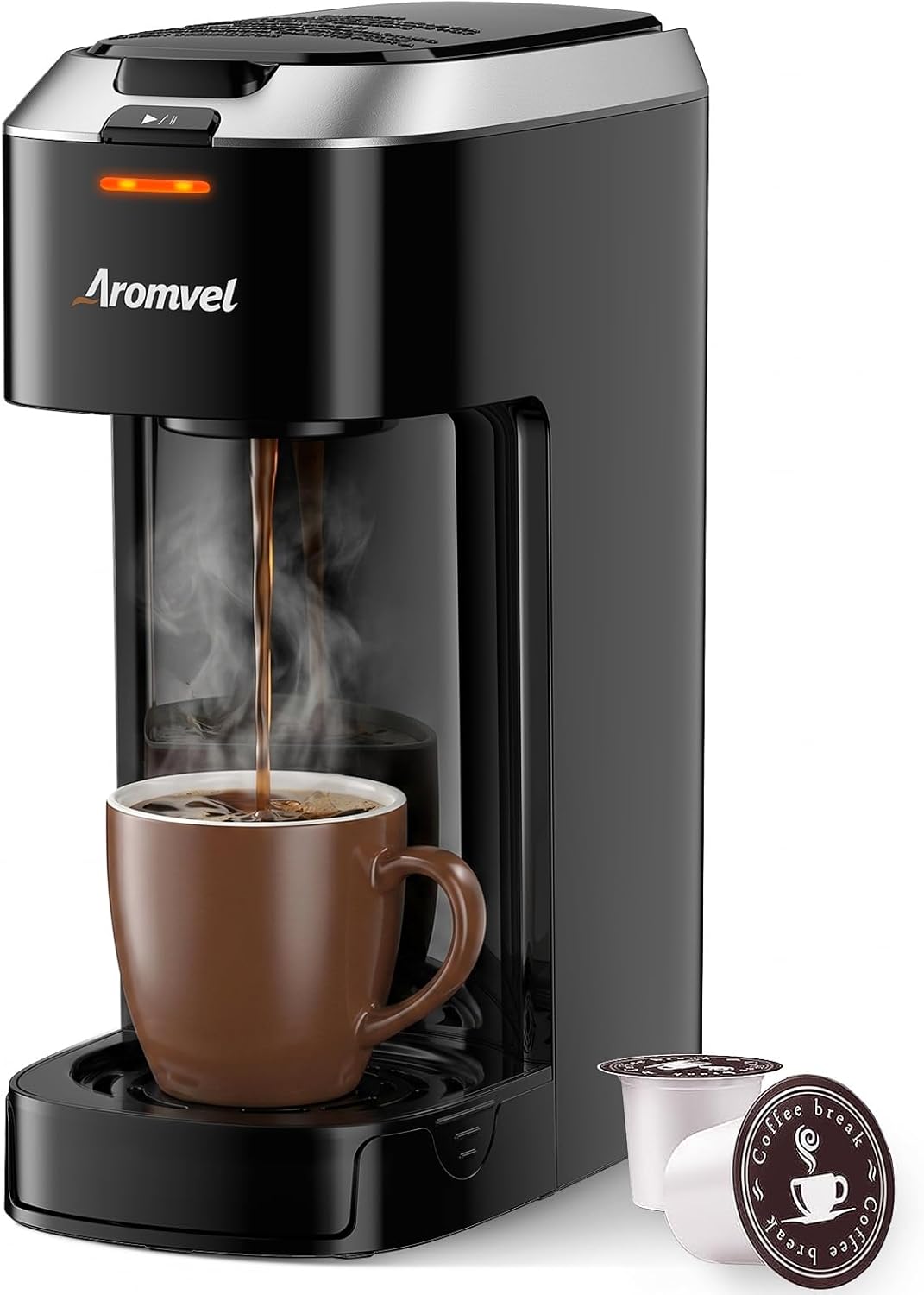 Single Serve Coffee Maker for K Cup Pods, 6-14oz Brew Sizes | One Button Coffee Maker, Fits Travel Mug, Compact for
