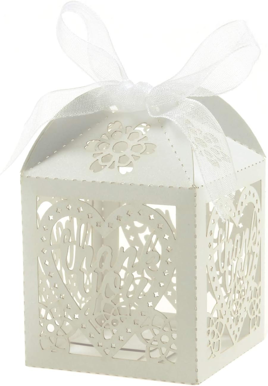 Laser Cut Boxes, 100pcs Thank You Gift Boxes Wedding Party Favor Boxes Lace Candy Boxes for Wedding Bridal Shower