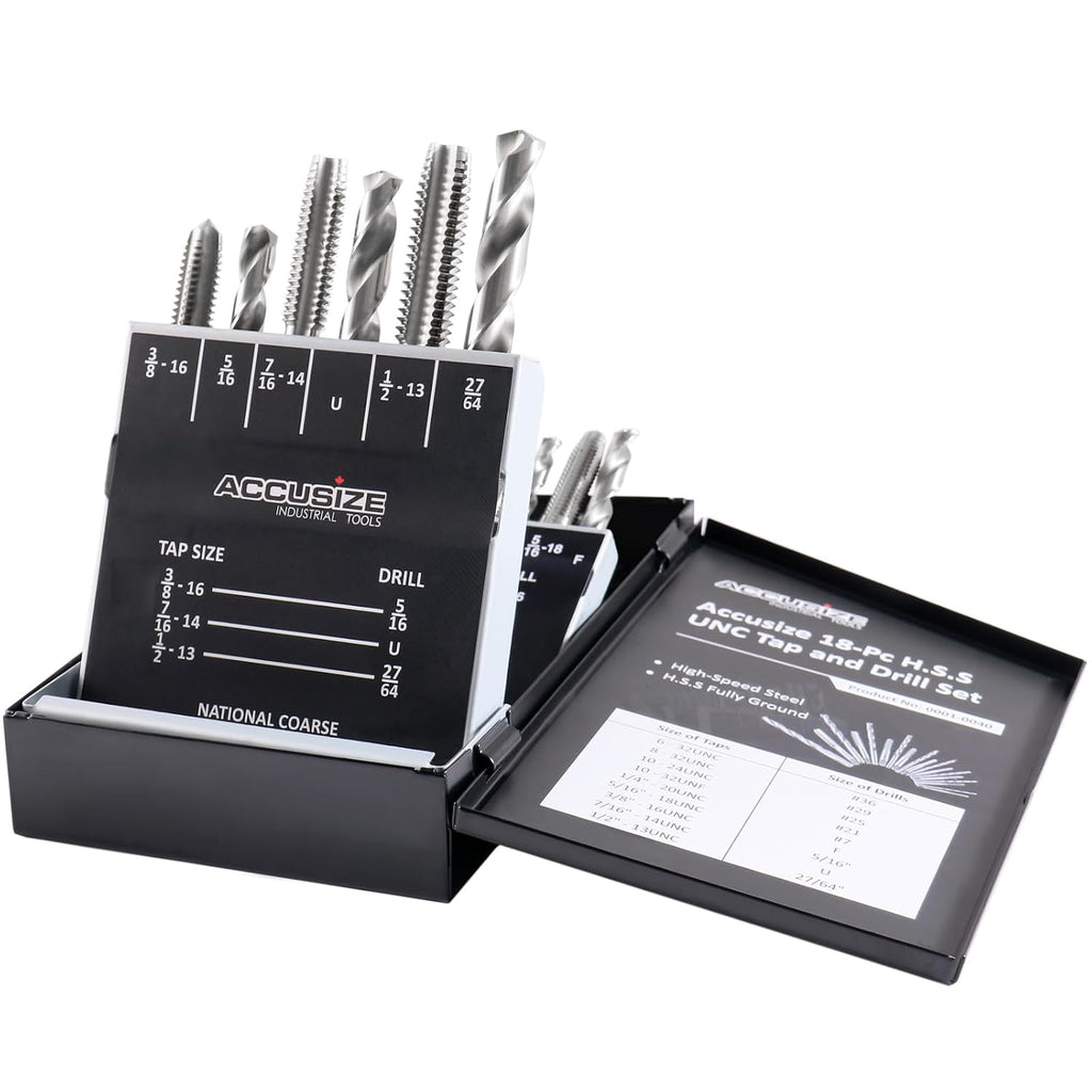 Accusize Industrial Tools HSS Tap and Drill Set, UNC, 18 Pc, 0001-0040