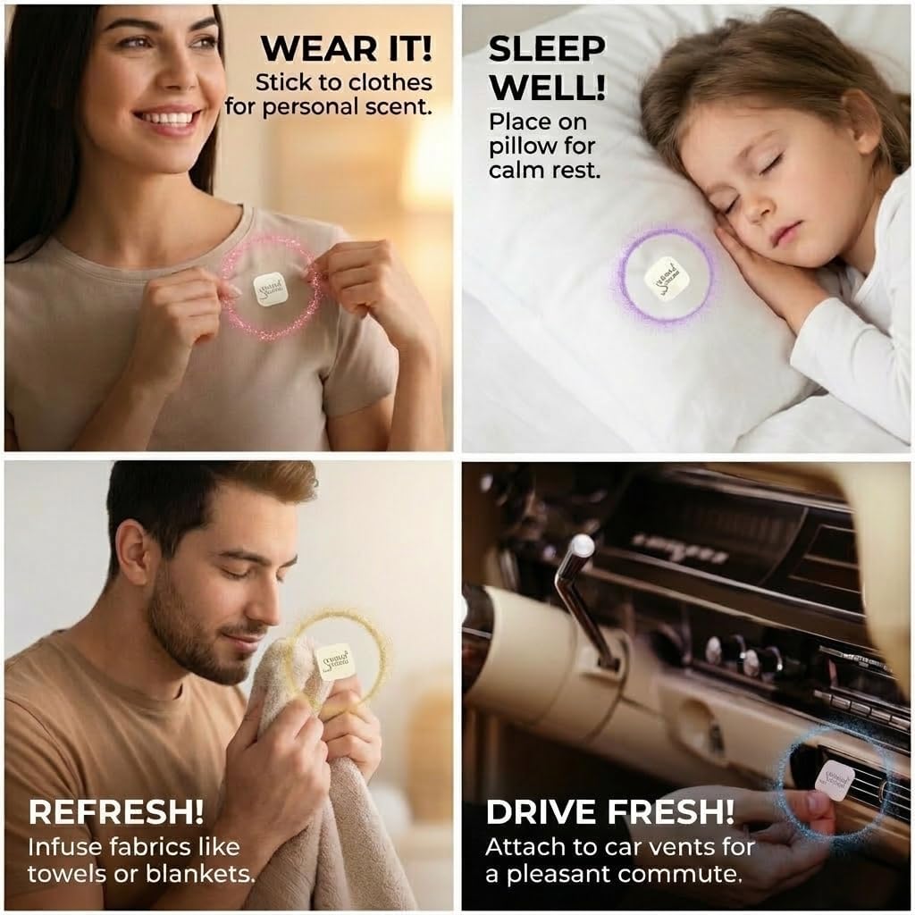 Original Blend Focus - 100% Natural Essential Oil Scented Stickers for Personal Space - Towels, Blankets, Face Mask &