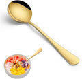 8-Piece Gold Soup Spoons Set, 7.4 Inch Stainless Steel Round Spoon, Mirror Polished Gold Kitchen Silverware Spoons