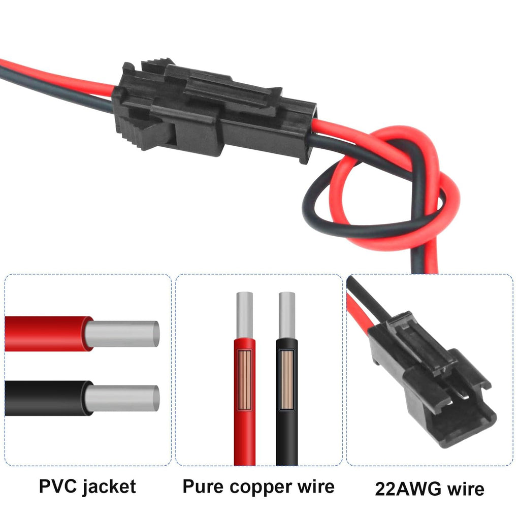 20Pairs JST SM 2Pin Connector with 15cm 22AWG Wire