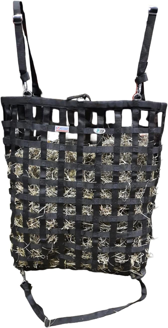 Slow Feed Hay Bag for Horses – Patented Durable Nylon Hay Bag with 2"x2" Mesh, Easy-Fill Top Ring, Tough Bottom for