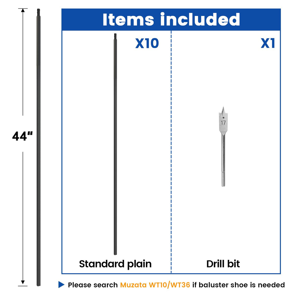 10 Pack 44" Straight Hollow Iron Balusters WT30