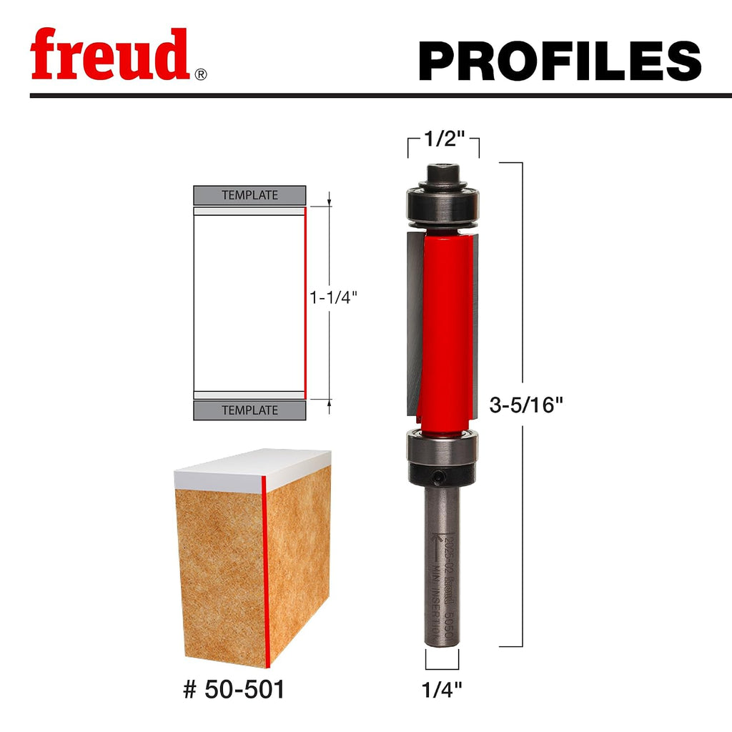 1/2" Top & Bottom Bearing Flush Trim Router Bit with Tico Hi-Density Carbide for Maximum Performance - Ideal for
