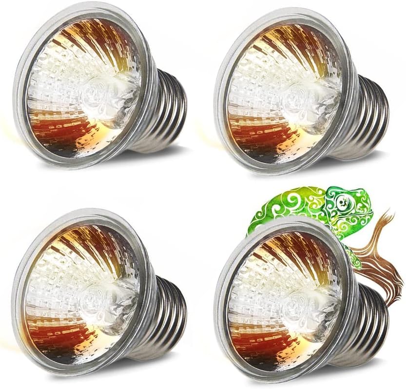 UVA UVB Reptile Light Bulbs 4 Pack 50W,Basking Light Heat Lamp for Reptiles and Amphibian Tank Terrariums Cage for